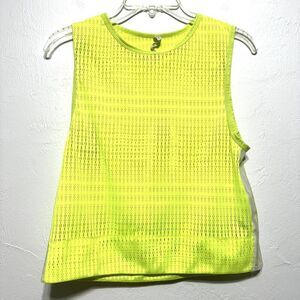 IVL Collective Tank Top Neon Yellow Mesh Sheer Workout Crop Shirt Women sz Small